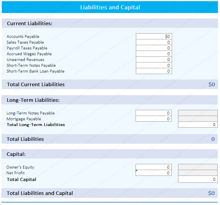 Blank Balance Sheet Sample Template