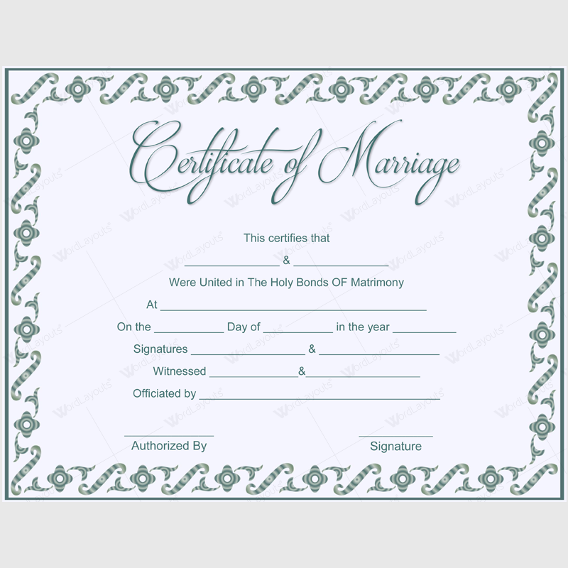 Printable wedding certificate