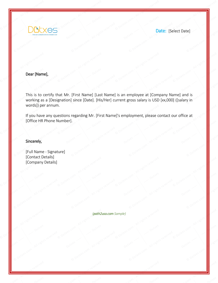 Employment Letter Template For Visa