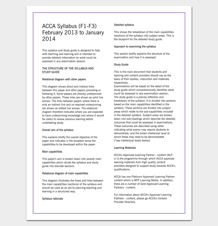ACCA Course Outline Template