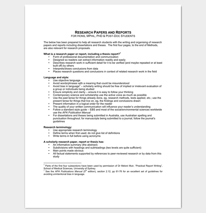 Research Paper Report Outline Template