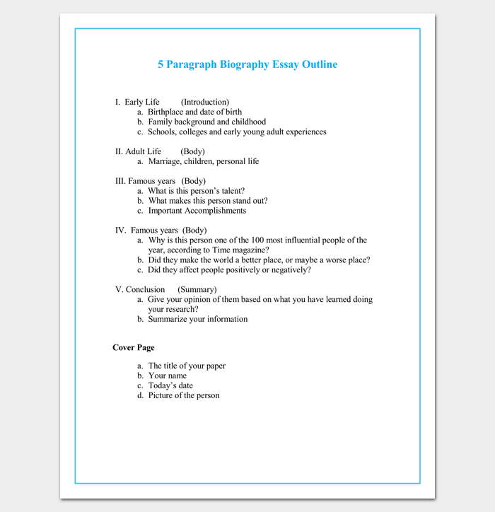 5 Paragraph Autobiography Outline (Word Template)