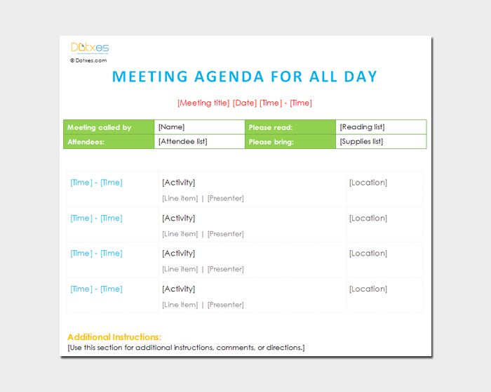 All Day Meeting Agenda Outline Template