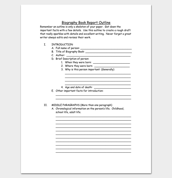 Biography Book Report Outline Template