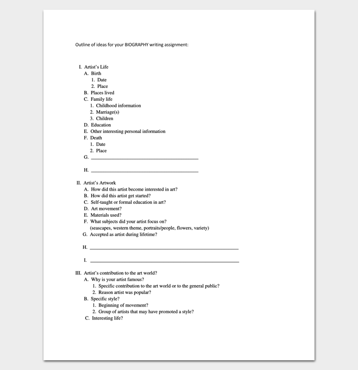 Biography Outline Template for PDF