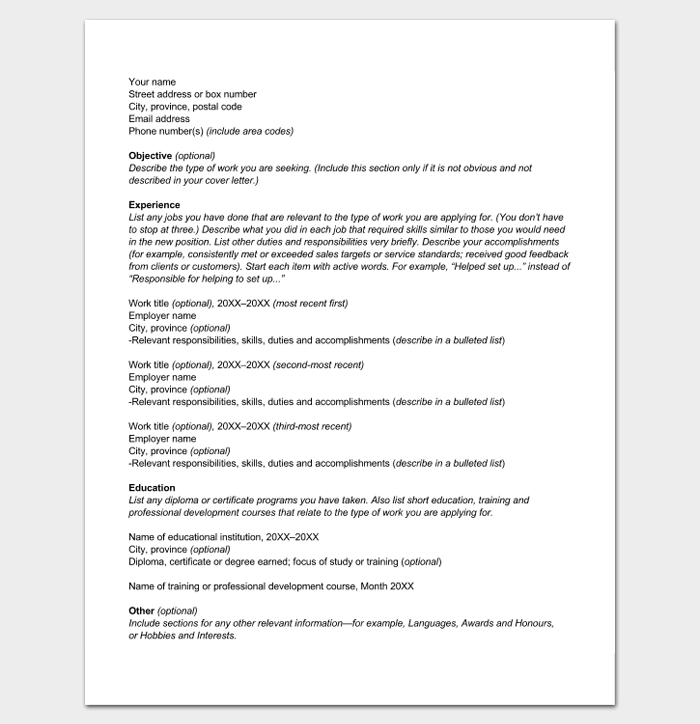 Chronological Resume Outline Example