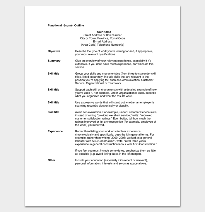 Functional Resume Outline Template