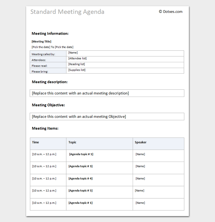 Meeting Agenda Template Word Doc
