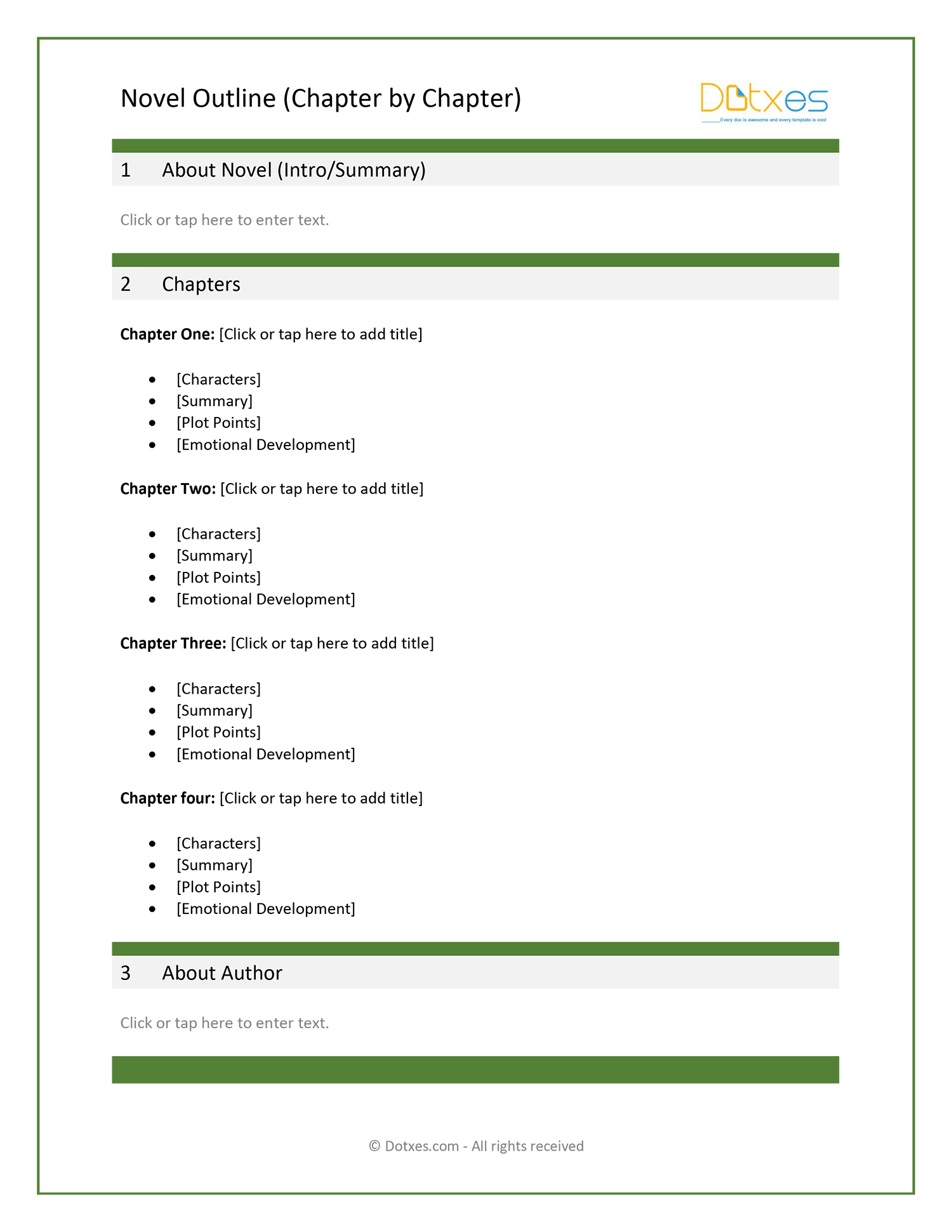 Novel Chapter Outline Template - Google Docs, Word and PDF