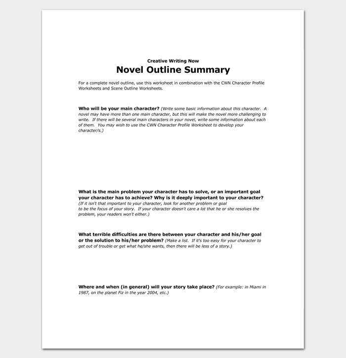 Novel Outline Summary PDF Format