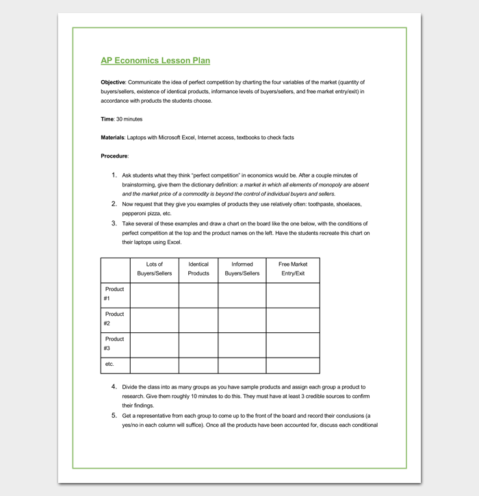 Preschool Lesson Plan Outline Template for Word Doc