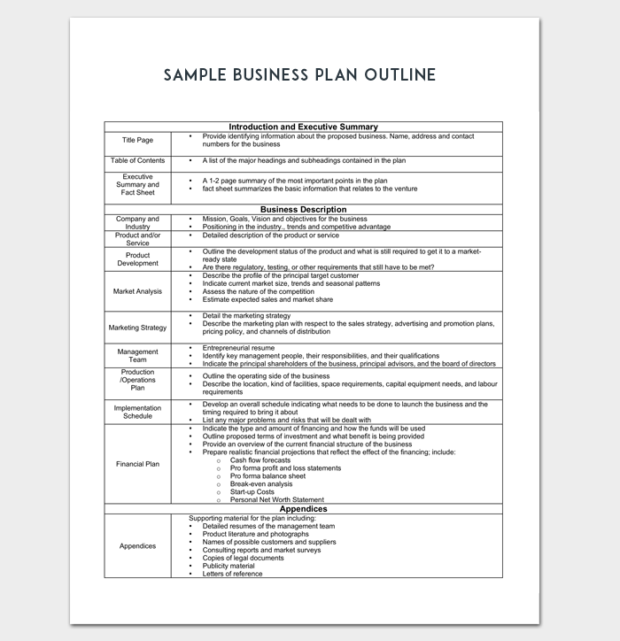 business plan outline for students