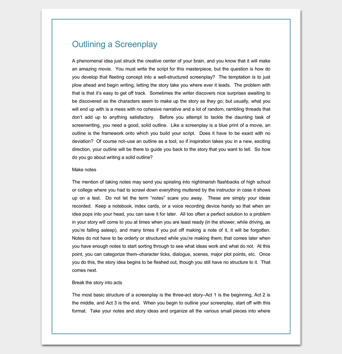 Screenplay Outline Template Word DOC