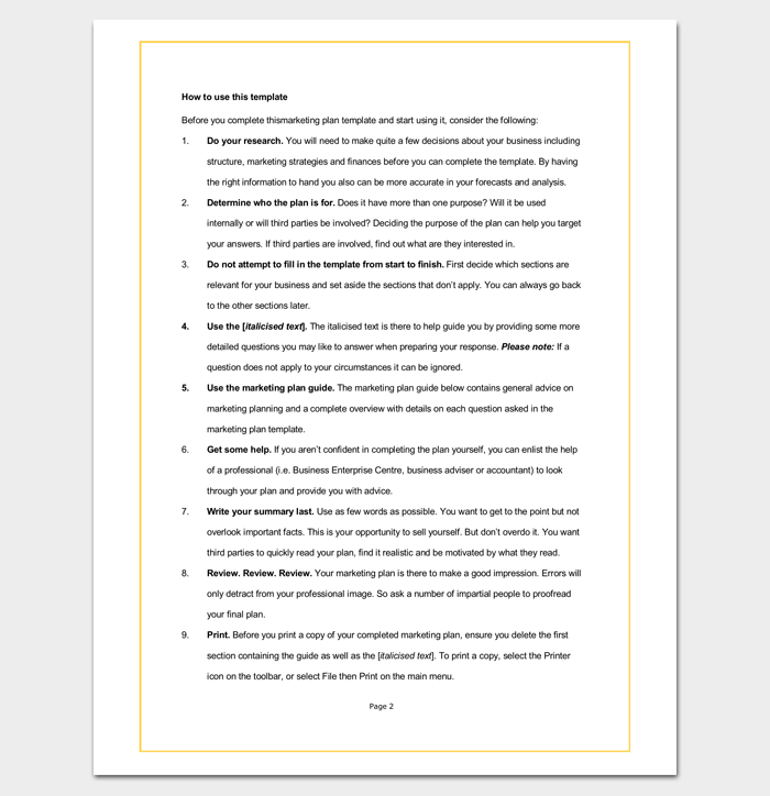 Simple Marketing Plan Outline Template Word DOC