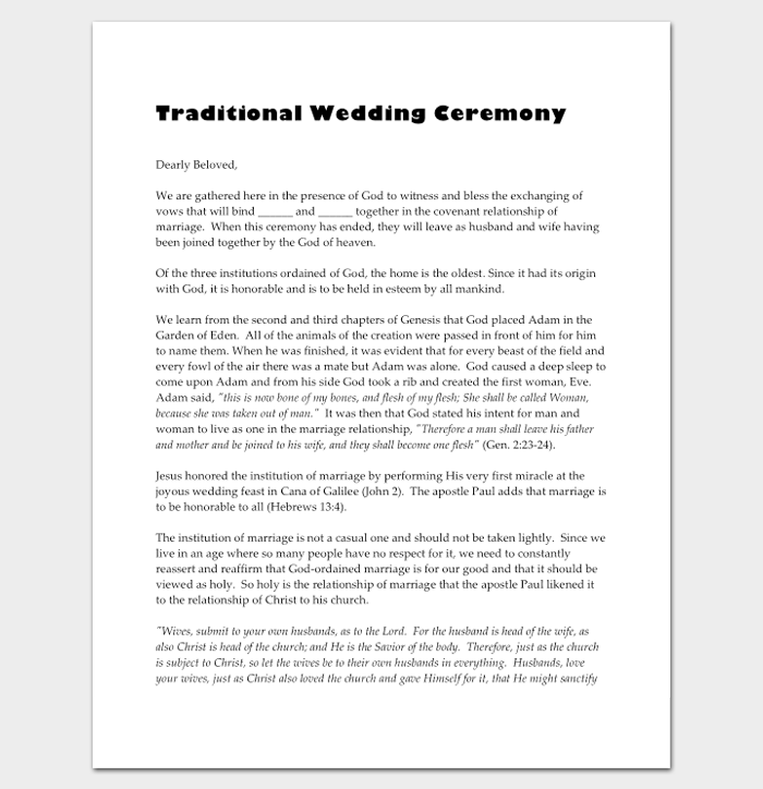 Traditional Wedding Ceremony Outline Template