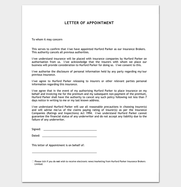 Appointment Letter for Insurance Brokers (PDF) 1