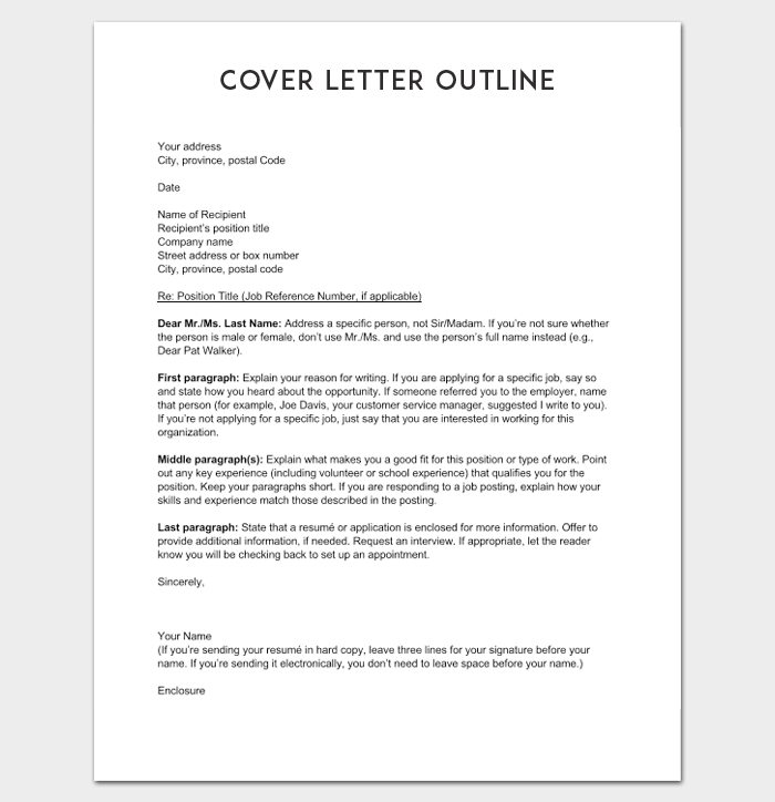 cover letters outline