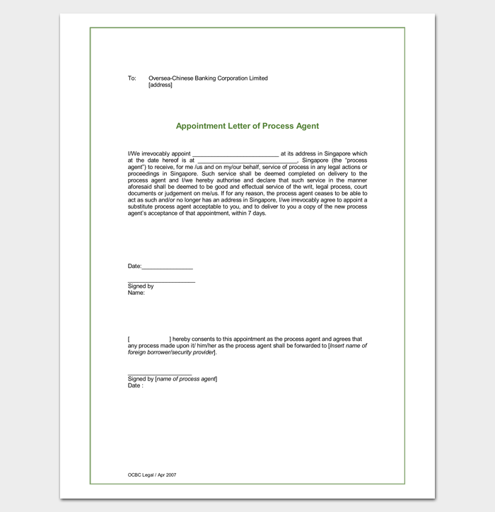 Process Agent Appointment Letter