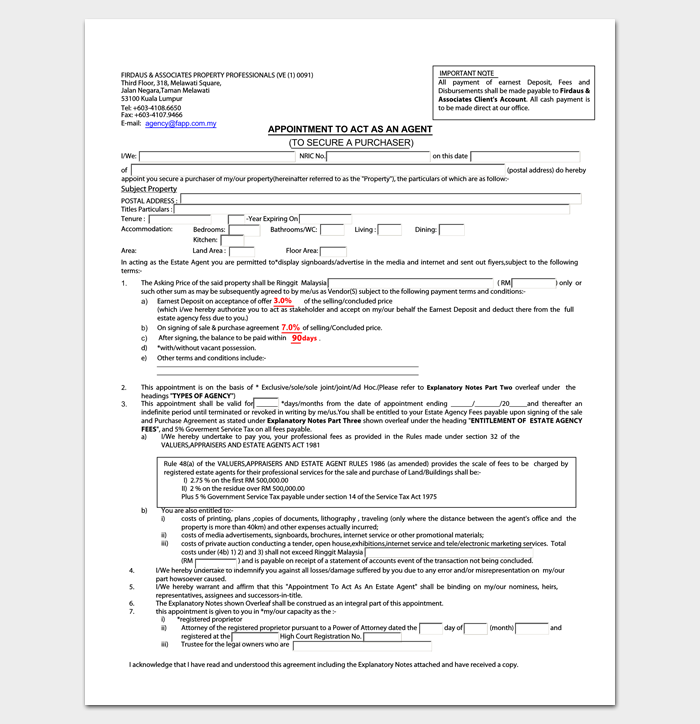 Property Agent Appointment Letter Sample 1