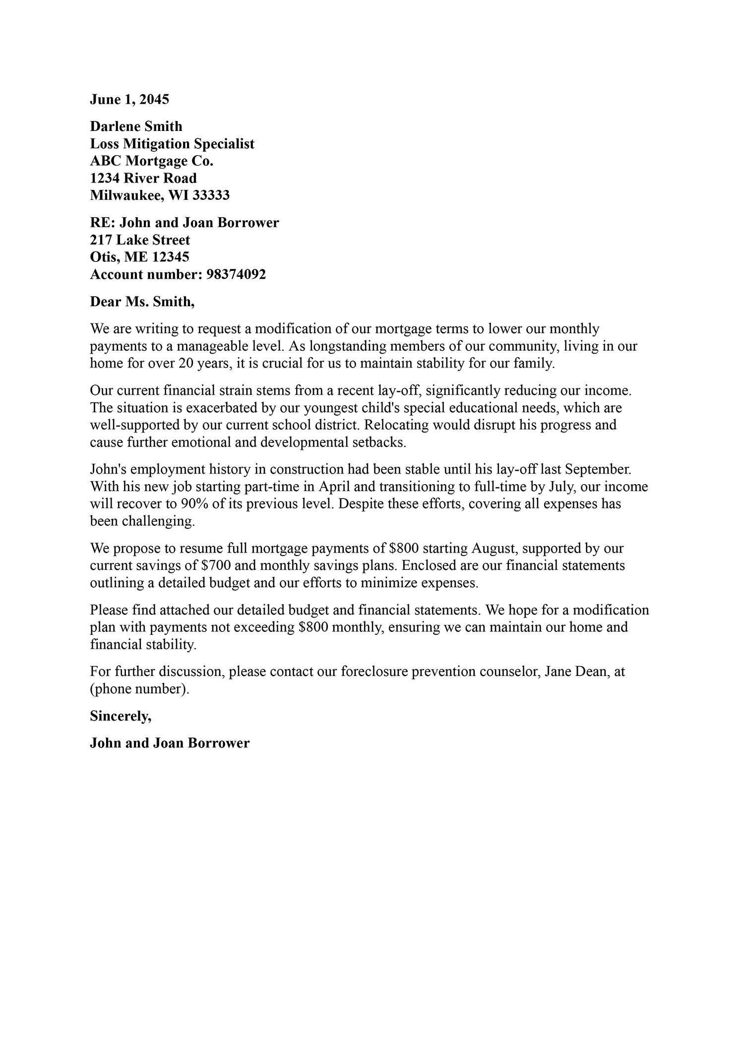 Sample Mortgage Hardship Letter