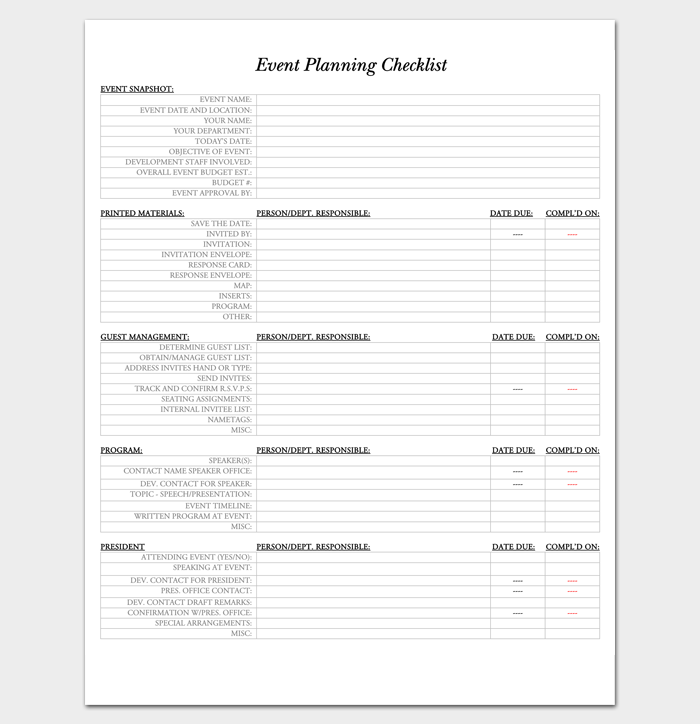 Event Planning Checklist Template 1