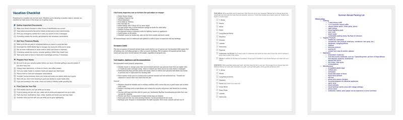 Vacation Packing List Templates