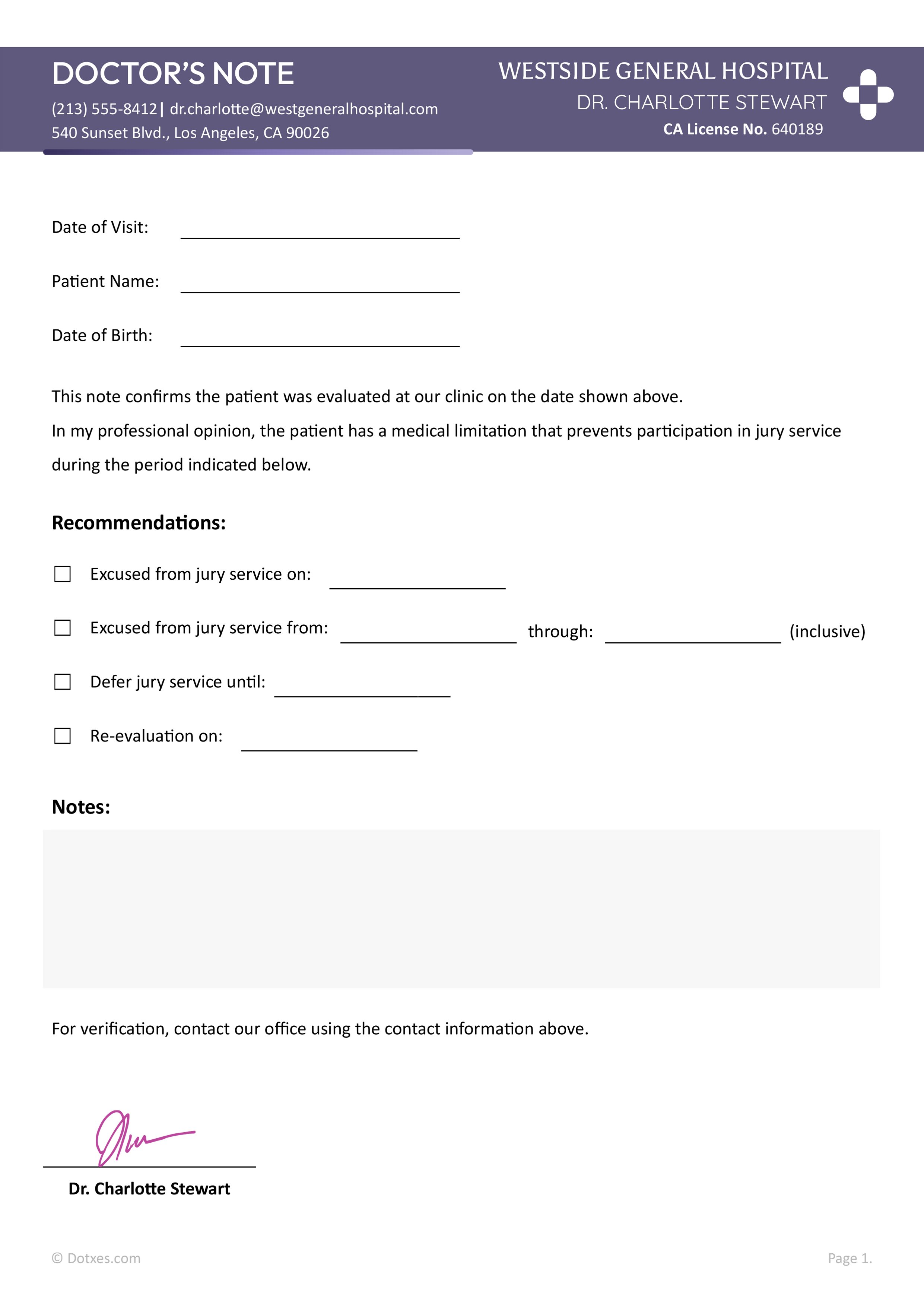 Doctor's Note for Jury Duty - Word, Google Docs