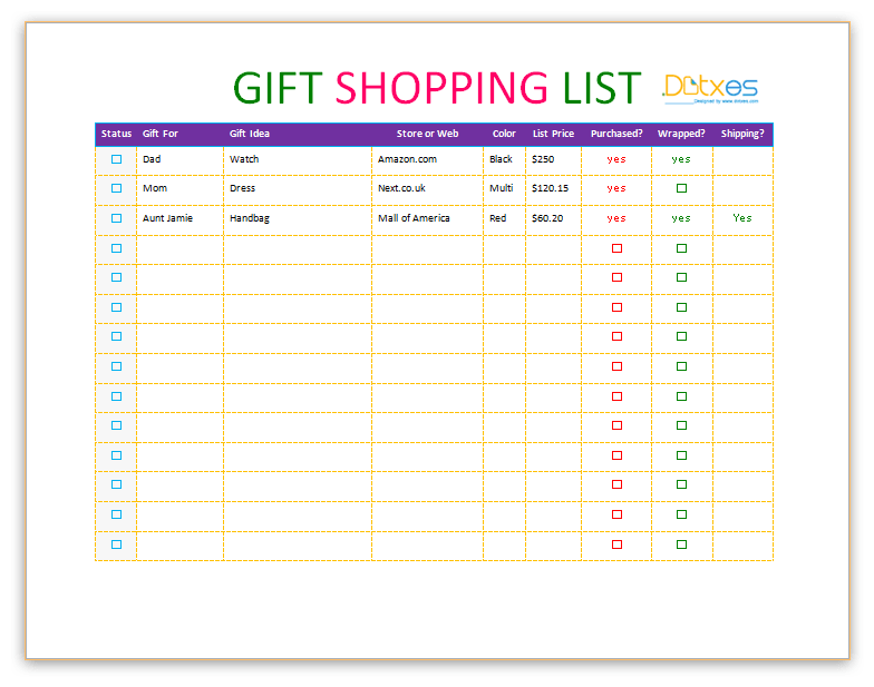Gift-shopping-list-template