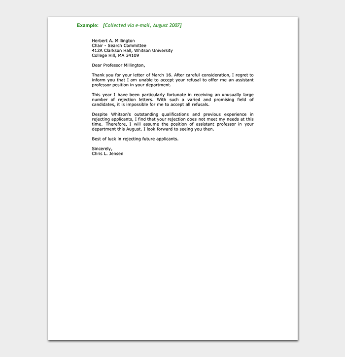 College Rejection Letter Template