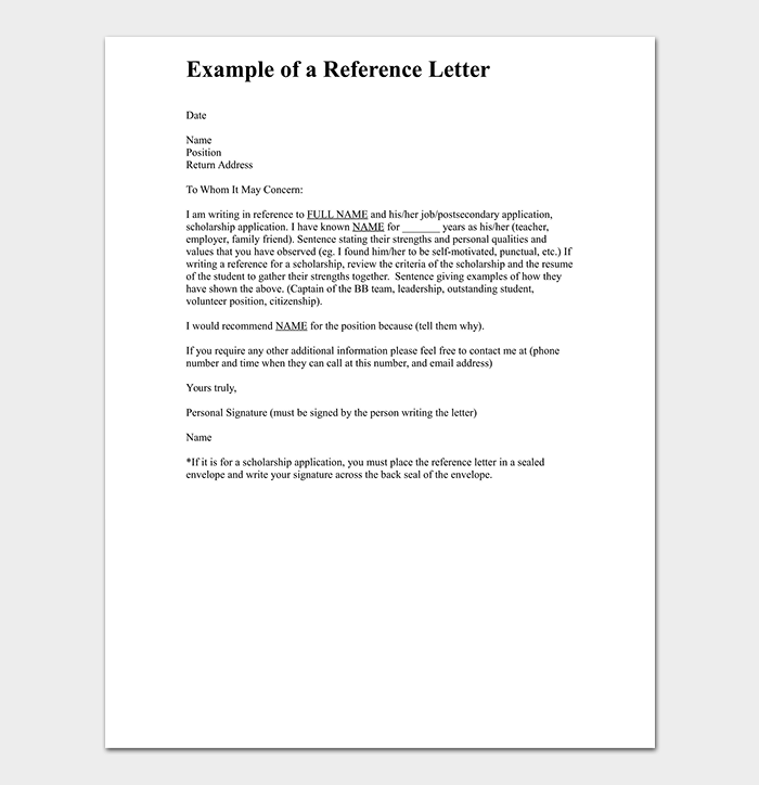 Example Of A Reference Letter Template