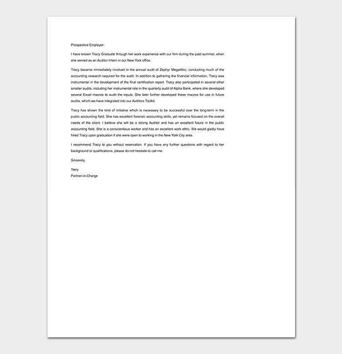 Personal Finance Reference Letter