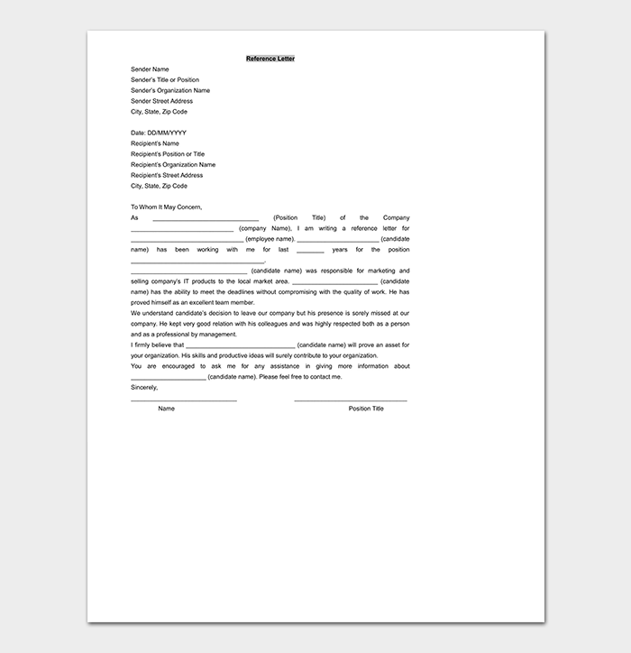 Reference Letter Template WORD