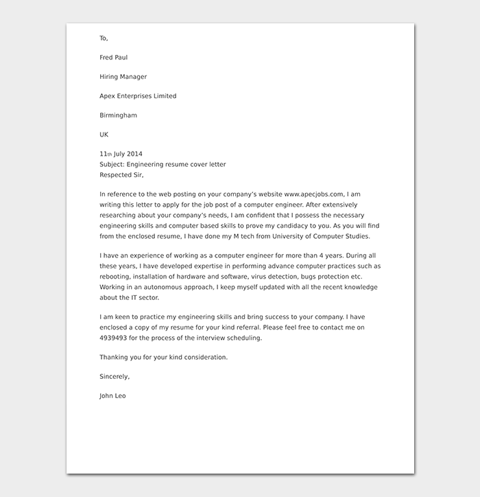 Engineering Cover Letter
