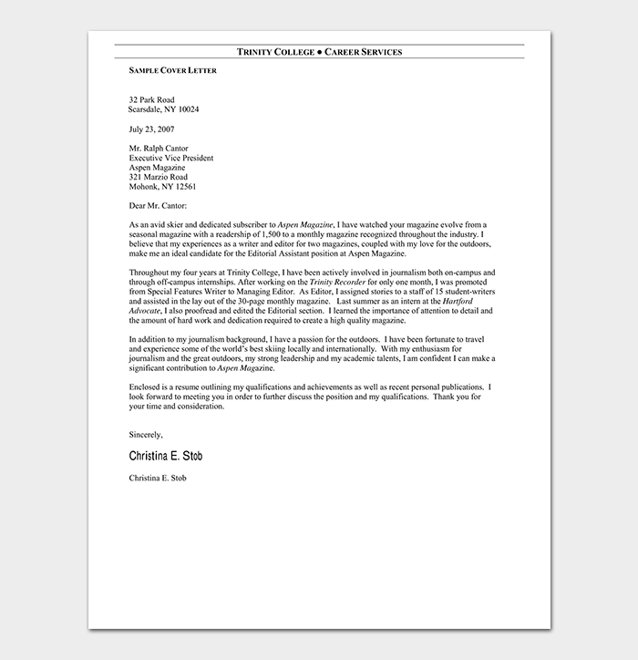 Magazine Editorial Assistant Cover Letter