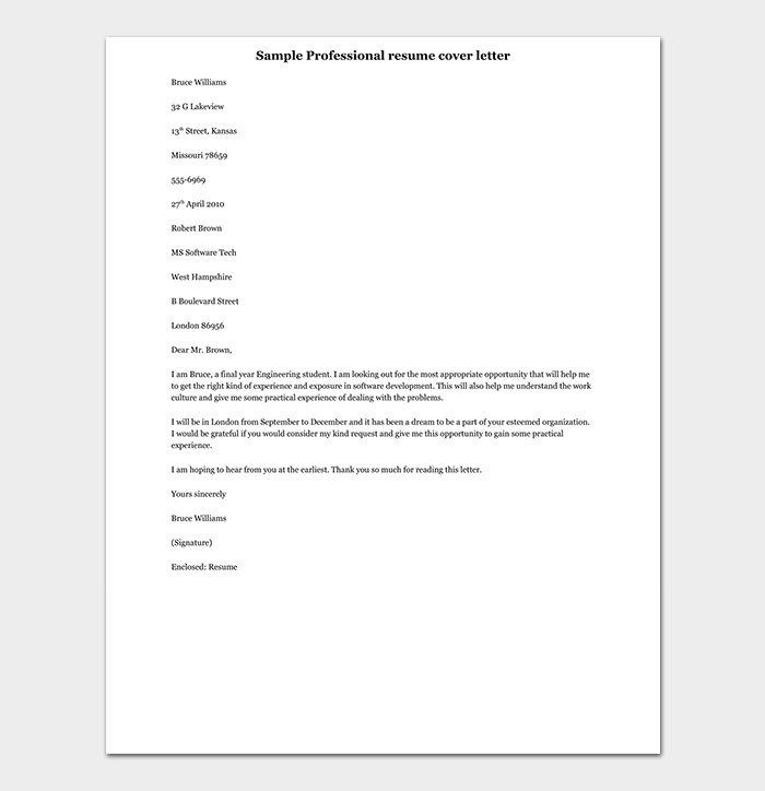 Professional Cover Letter WORD